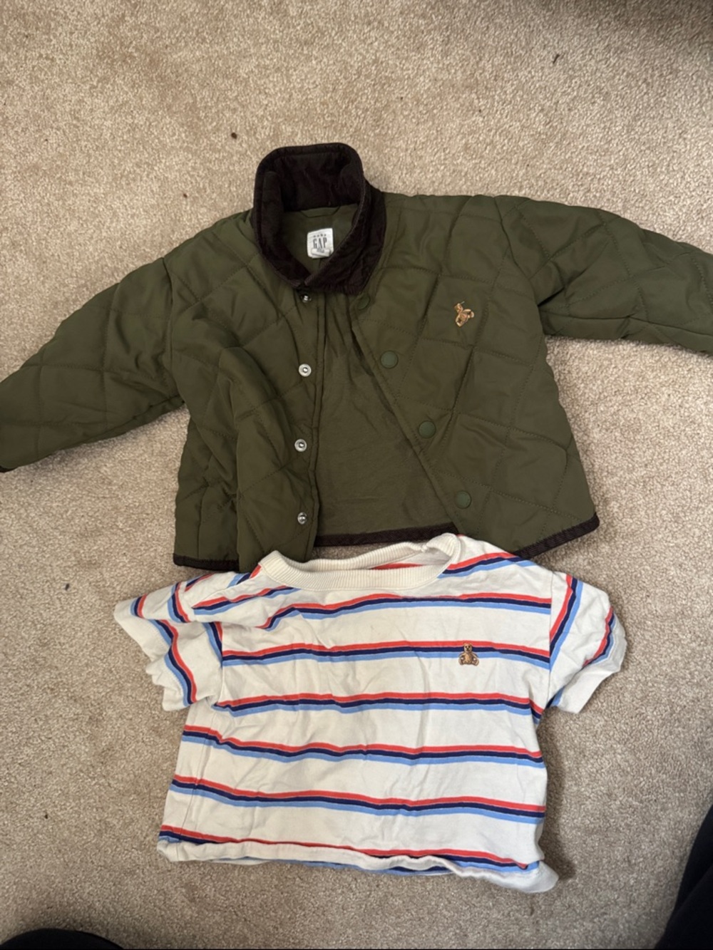 GAP Olive Quilted Jacket with Brown Corduroy Collar